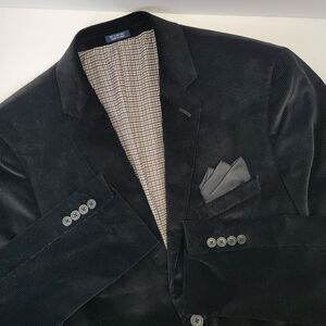 Saddlebred Corduroy Blazer Black Cotton Sport Coat Jacket Mens Size 44L